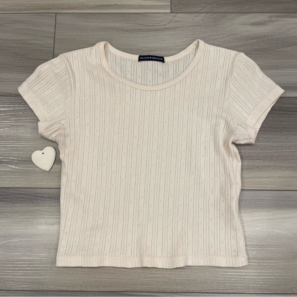 BRANDY MELVILLE Crop Top Soft Cotton Pointelle Cream Colour One Size / Size S